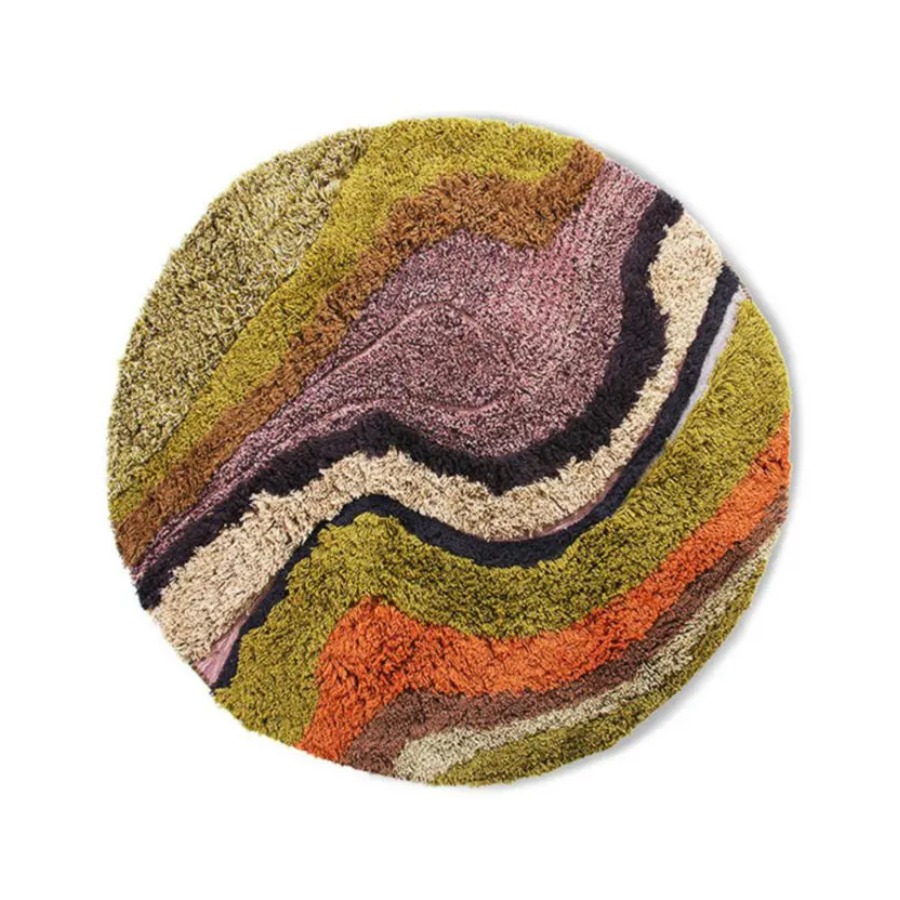 Grand tapis rond laine coloré